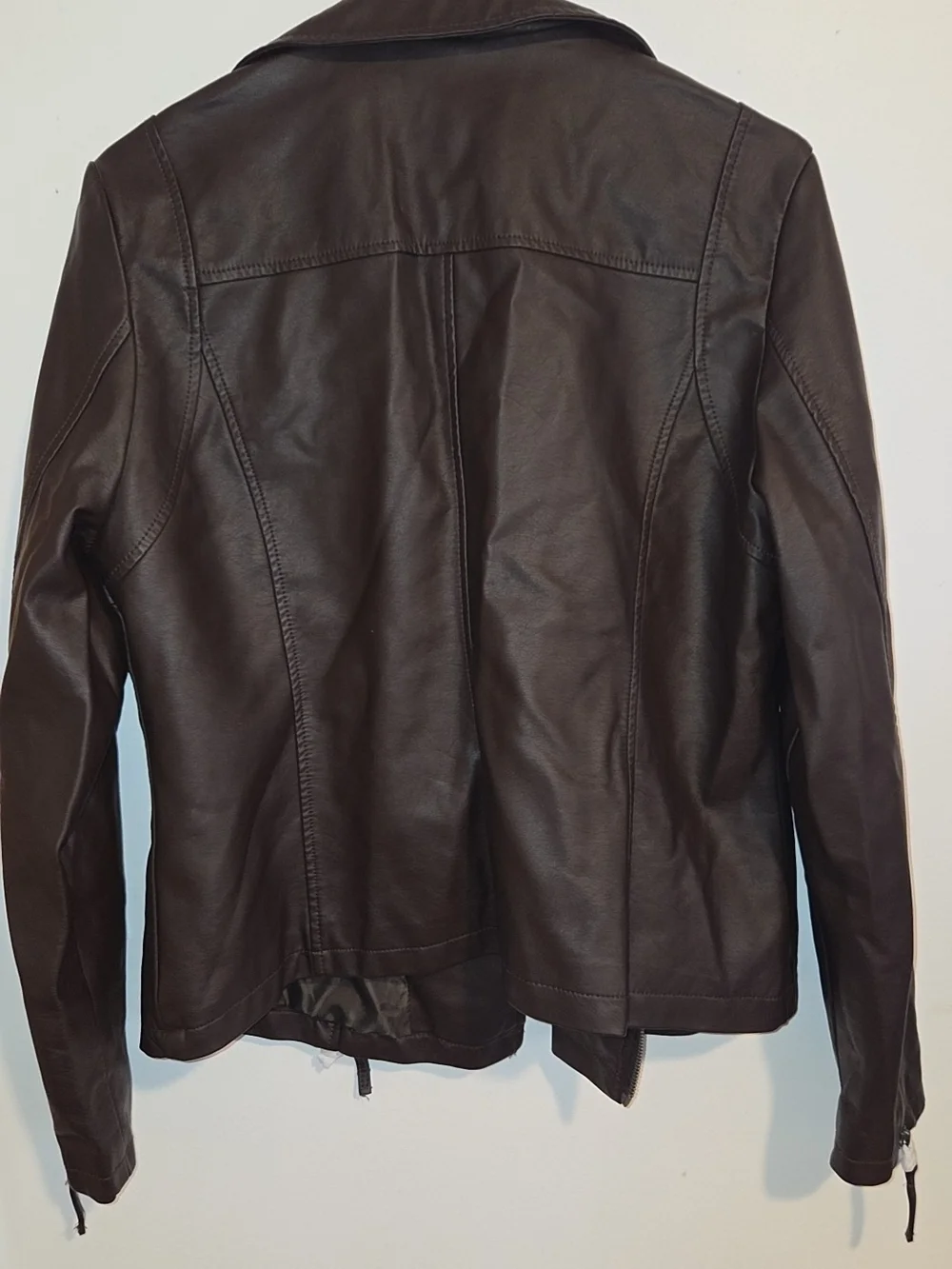 NWT - Max Studio Chocolate Brown Faux Leather Moto Jacket with Zip Details